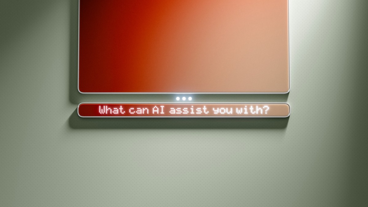 赤とオレンジのグラデーションの画面の下に、「What can AI assist you with?」と表示された入力バーが並ぶ、AIチャットのイメージ